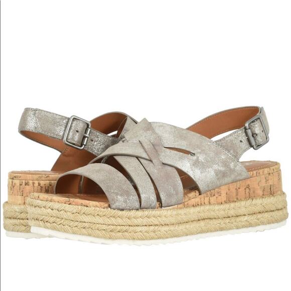 Trask 'Randi' Women's 9.5 Pewter Platform Sandal Strappy - Picture 1 of 12